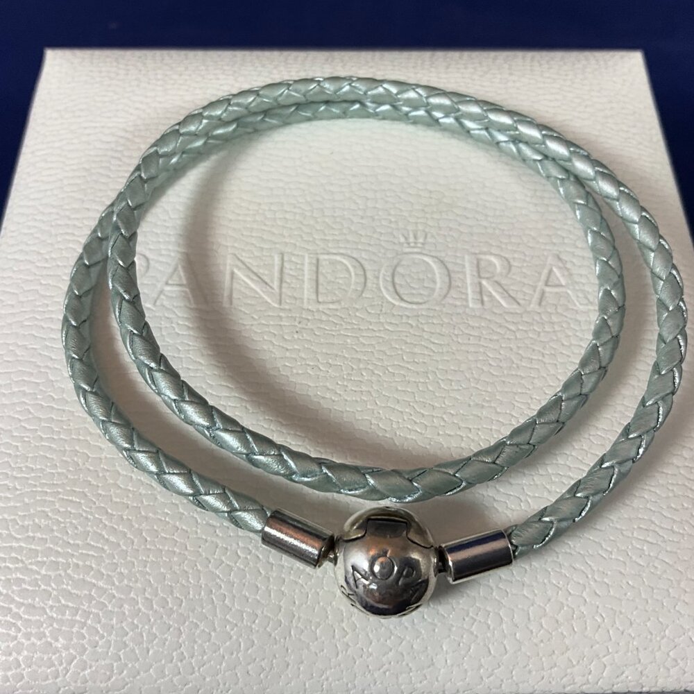 NWOT Pandora 925 Light Blue Leather Bracelet 14.5" 590734CBL-D - Picture 4 of 5